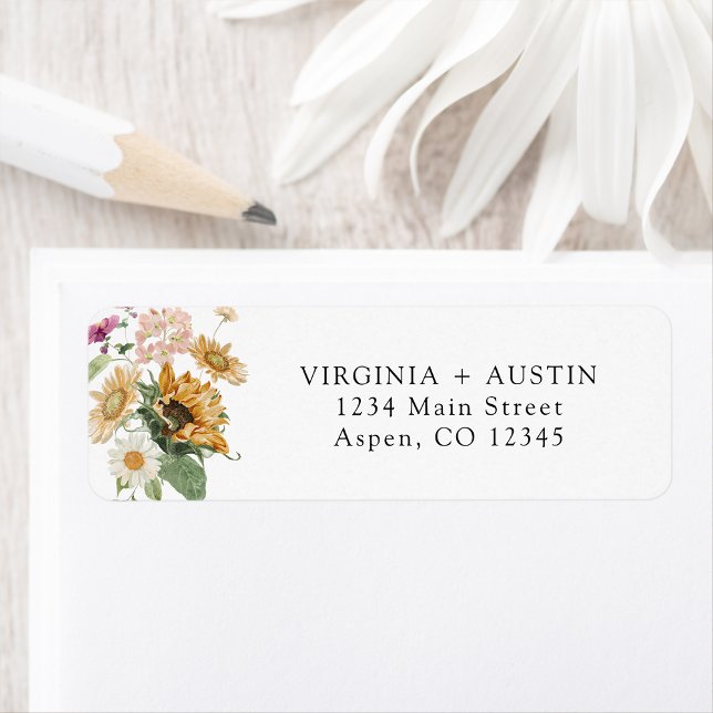 Etiqueta Rótulo de Endereço de Devolução de Girassol (Elegant Sunflower Wildflower Return Address Label by Painted Paperie
)