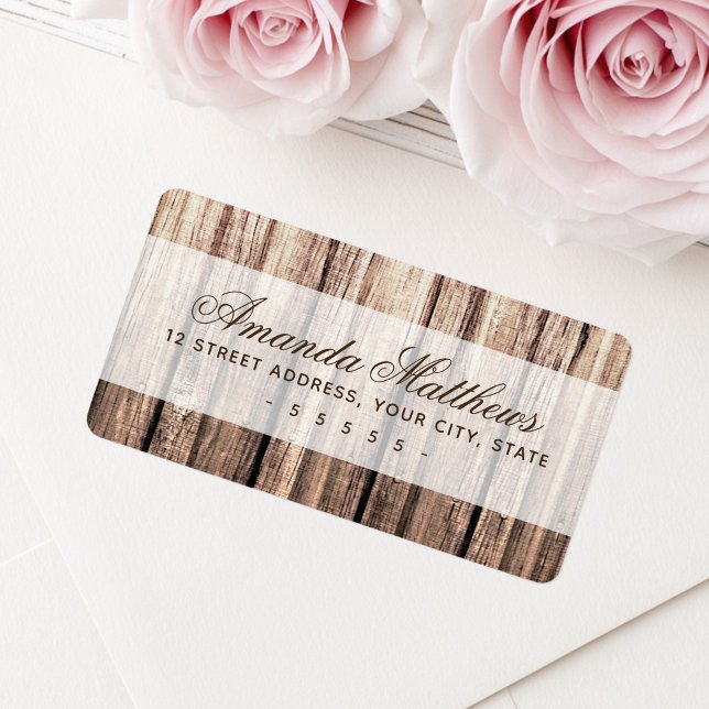 Etiqueta rótulo de endereço de devolução de madeira rustica (Rustic weathered wood grain return address label)