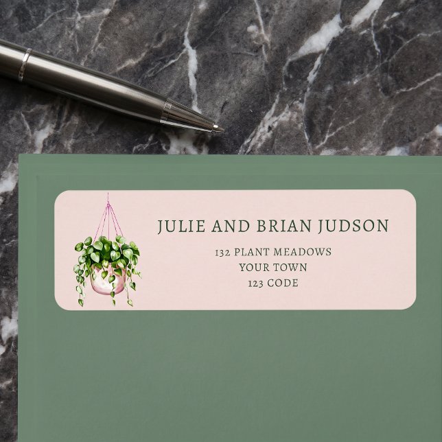 Etiqueta rótulo de endereço de devolução de planta de casa  (Pink Hanging Basket house plant return address Label)