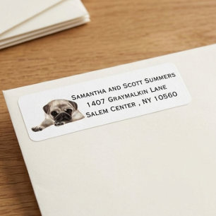 Etiqueta Rótulo de Endereço de Devolução de Pug em Aquarela