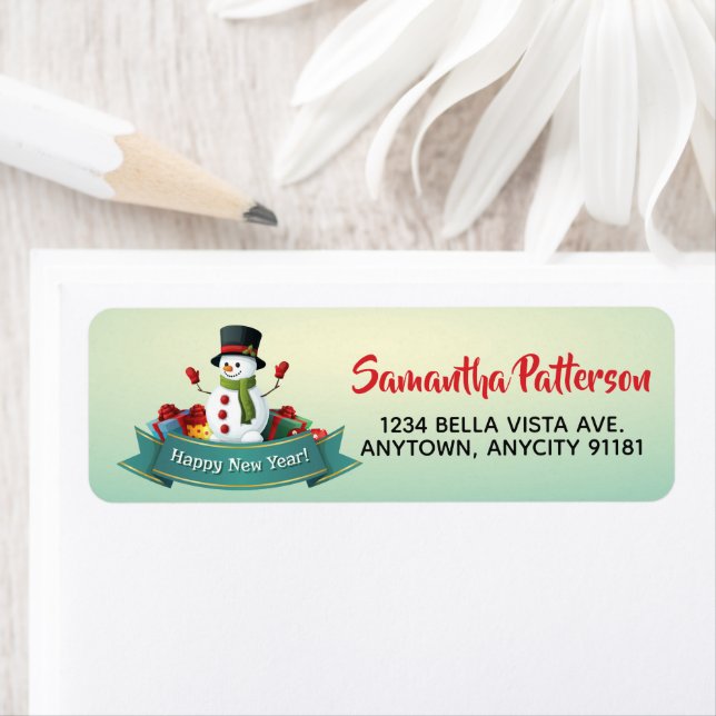 Etiqueta Rótulo de Endereço de Devolução do Snowman de Ano  (Insitu)