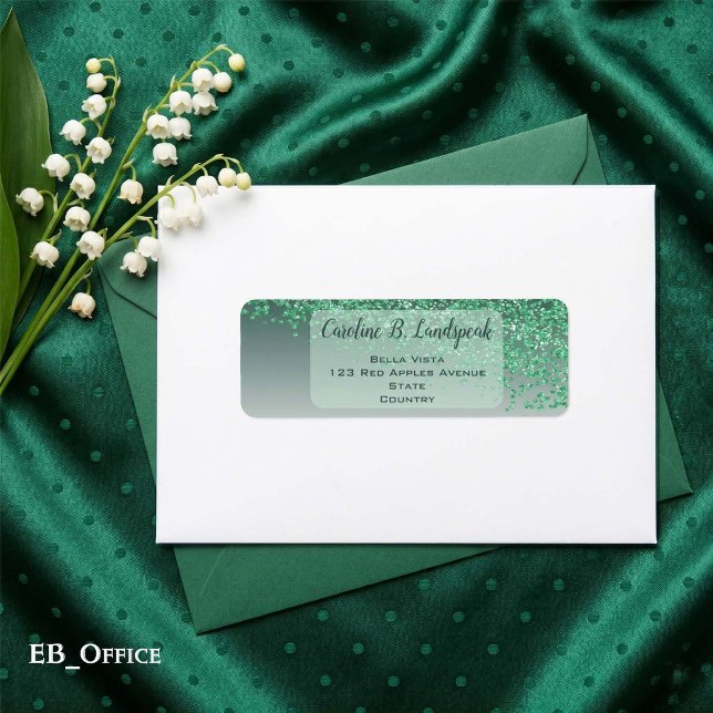 Etiqueta Rótulo de Endereço de Devolução Elegante com Brilh (Green Glitter Labels: 
2.25” L x 0.75” W
•	30 labels per sheet
•	Sheet: 8.5” L x 11” W
)