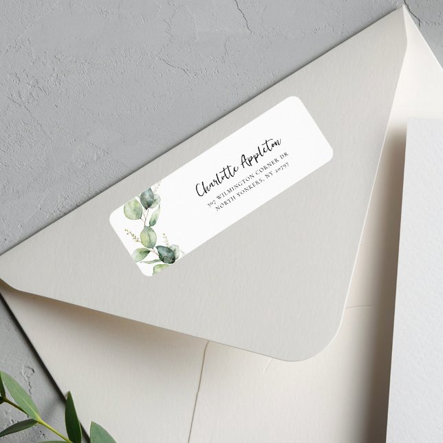 Etiqueta Rótulo de Endereço de Devolução em Eucalyptus Scri (Graduation Eucalyptus Script Botanical Grad Return Address Label)