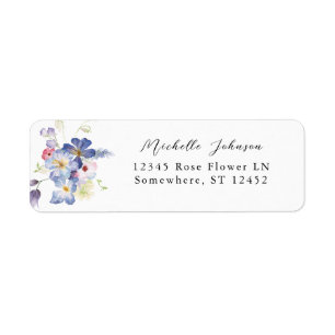 Etiqueta Rótulo de Endereço de Devolução Floral Azul Roxo