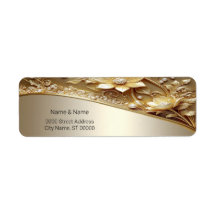 Rótulo de Endereço de Devolução Floral Dourado Orn