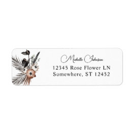 Etiqueta Rótulo de Endereço de Devolução Floral Preto e Nat