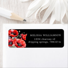 Etiqueta Rótulo de Endereço de Devolução Floral Red Poppy