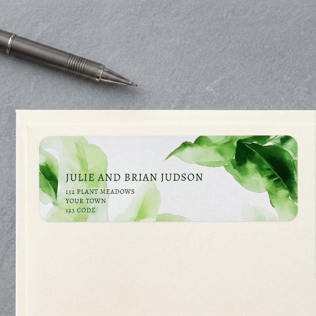 Etiqueta Rótulo de Endereço de Devolução Folhas Tropicais V (Fresh Green Tropical Leaves Return Address Label)