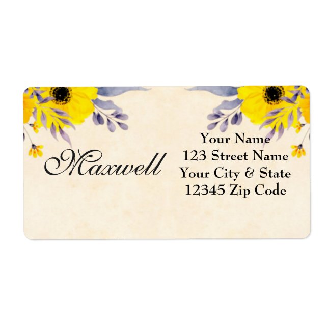 Etiqueta rótulo de endereço de envio floral de girassol (Frente)