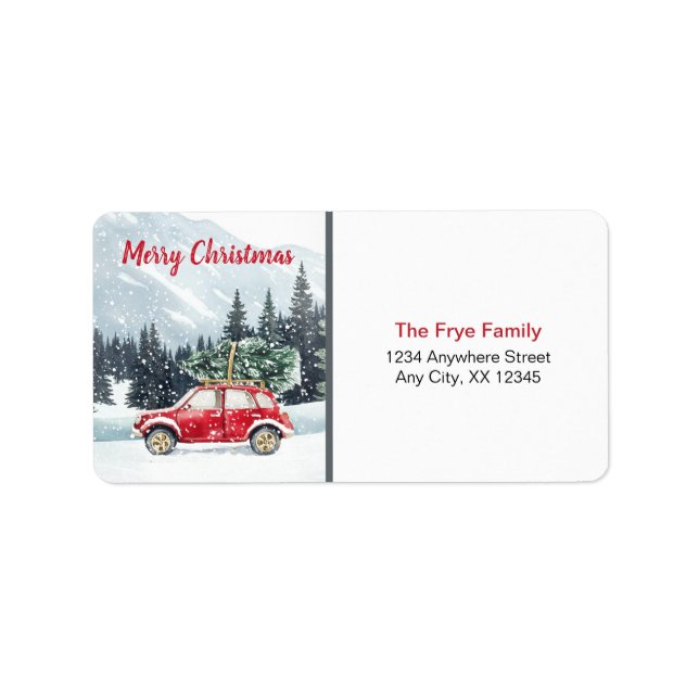 Etiqueta Rótulo de Endereço de Feliz Natal | Carro Vermelho (Frente)