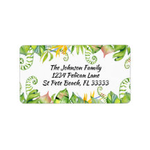 Rótulo de Endereço de Folhas Tropicais Coloridas