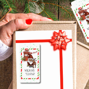 Etiqueta Rótulo de Endereço de Natal com Bengala de Natal d