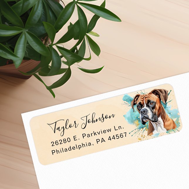 Etiqueta Rótulo de Endereço de Remessa de Cachorro Boxer (Criador carregado)