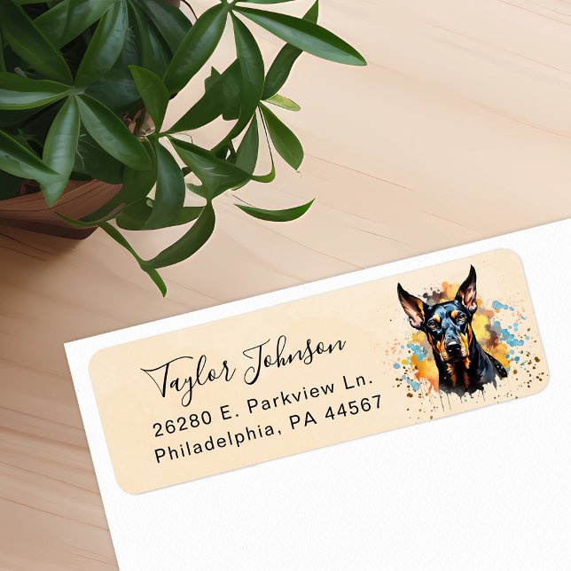 Etiqueta Rótulo de Endereço de Remessa Doberman Pinscher (Criador carregado)