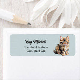 Etiqueta Rótulo de Endereço de Retorno de Gato Fluffy Maine