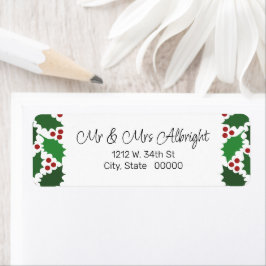 Etiqueta Rótulo de Endereço de Retorno de Holly Vermelho e 