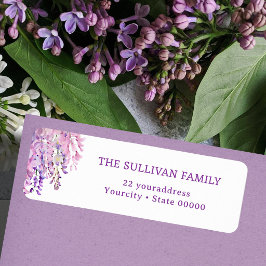 Etiqueta rótulo de endereço de retorno de wisteria em aquar