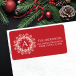 Etiqueta Rótulo de Endereço de Retorno do Monograma de Quad<br><div class="desc">Vestir seus envelopes, cartões de natal, convites de festas de natal e agradecer as cartas com nossas elegantes etiquetas de endereço de retorno! Esta etiqueta de endereço de retorno apresenta um fundo vermelho com uma moldura decorativa branca. É fácil personalizar... . Basta adicionar suas informações pessoais e você está pronto...</div>