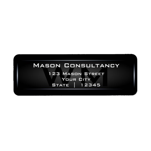 Etiqueta Rótulo de Endereço de Retorno do Monograma Preto (Frente)