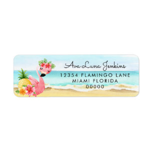 Etiqueta Rótulo de Endereço de Retorno Flamingo Rosa Tropic