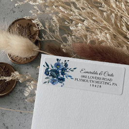 Etiqueta Rótulo de Endereço de Retorno Floral Azul Moderno