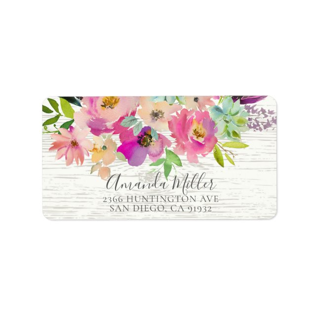 Etiqueta Rótulo de Endereço de Retorno Floral de Madeira Rú (Frente)