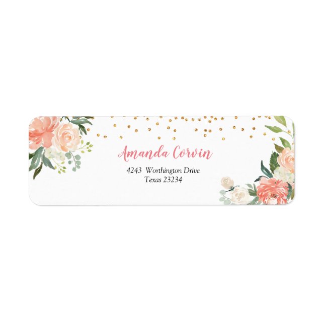Etiqueta Rótulo de Endereço de Retorno Floral de Pêssego Ro (Frente)