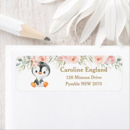 Etiqueta Rótulo de Endereço de Retorno Floral do Pinguin Lu