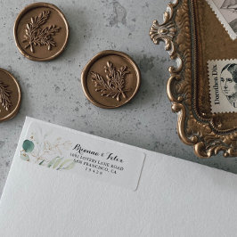 Etiqueta Rótulo de Endereço de Retorno Floral Dourado Eucal