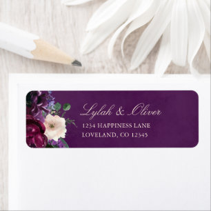 Etiqueta Rótulo de Endereço de Retorno Floral Roxo do EggPl