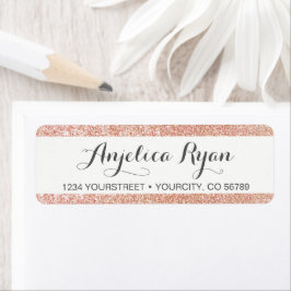 Etiqueta Rótulo de Endereço de Retorno Glitter Rosa Dourado