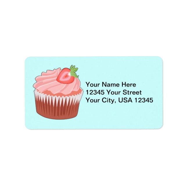 Etiqueta Rótulo de Endereço do Cupcake de Morango (Frente)