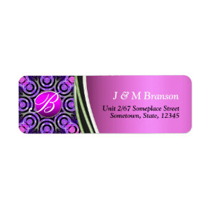 Etiqueta Rótulo de Endereço do Monograma de Bling Roxo Ro