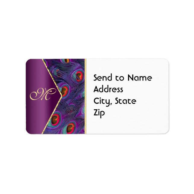 Etiqueta Rótulo de Endereço do Monograma de Peacock Roxo (Frente)
