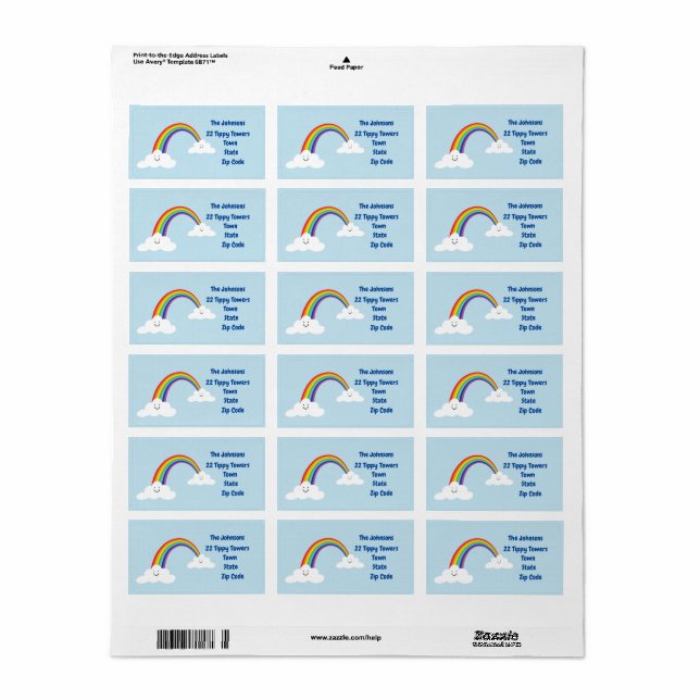 Etiqueta Rótulo de Endereço do Rainbow Feliz, Postal Colori (Toda a folha)