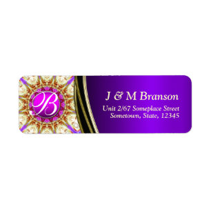 Etiqueta Rótulo de Endereço do Satin Monograma Dourado Roxo