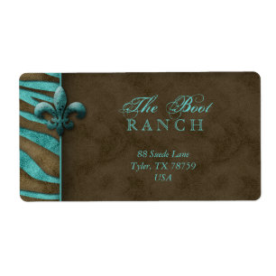 Etiqueta Rótulo de Endereço Fleur de Lis Blue Brown Zebra