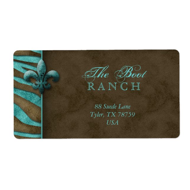 Etiqueta Rótulo de Endereço Fleur de Lis Blue Brown Zebra S (Frente)