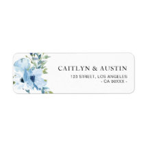 rótulo de endereço floral azul claro