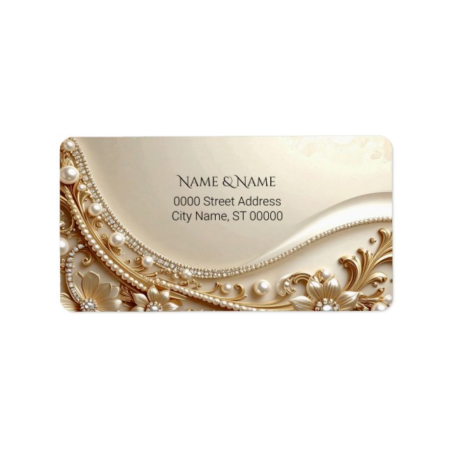 Etiqueta Rótulo de Endereço Floral Dourado Elegante (Frente)
