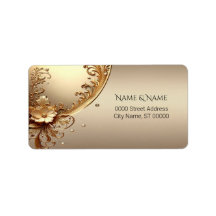 Rótulo de Endereço Floral Dourado Ornamentado