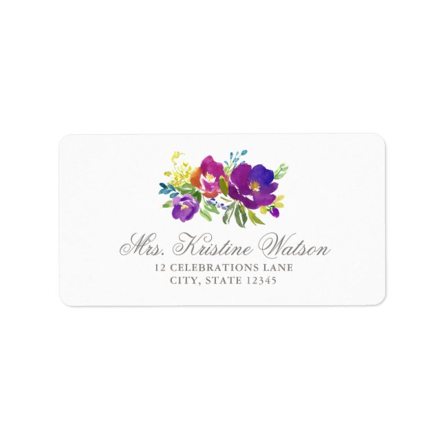 Etiqueta Rótulo de Endereço Floral Violeta Romântico (Frente)