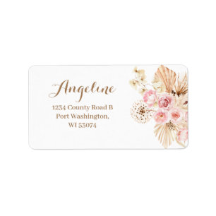 Etiqueta Rótulo de Endereço Grass do Boho Floral Rosa Pam