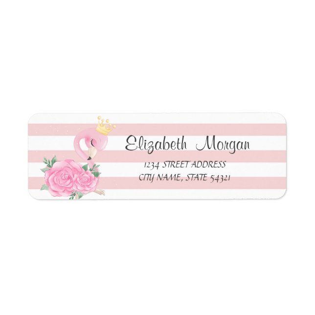Etiqueta Rótulo de Endereço Listras Flamingo Bebê Fofo (Frente)