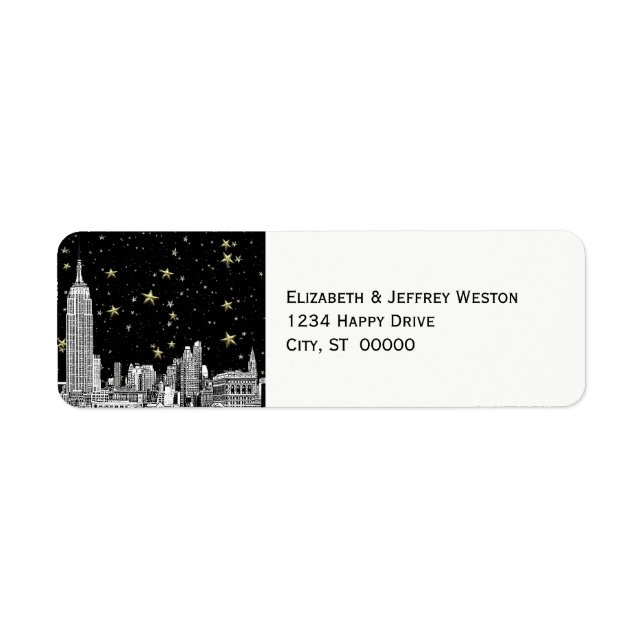 Etiqueta Rótulo de Endereço NYC Skyline 01 Etch Starry DIY  (Frente)