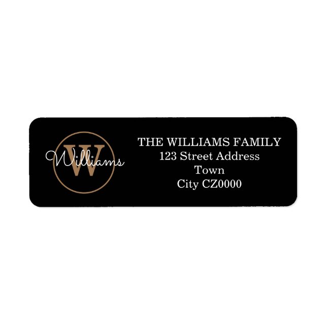 Etiqueta Rótulo de Endereço Preto Branco Dourado com Monogr (Frente)