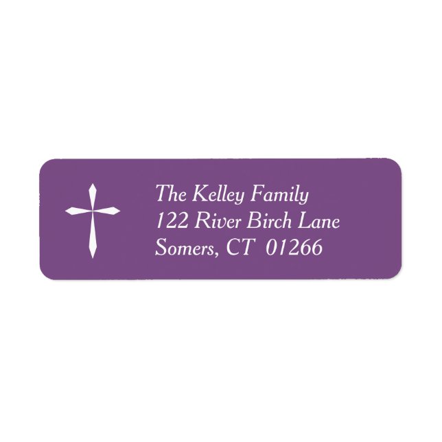 Etiqueta Rótulo de Endereço Religioso da Cruz Branca, Roxo (Frente)
