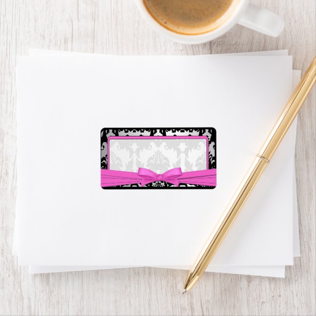 Etiqueta Rótulo de endereço rosa e prateado do Damasco pret (Insitu)