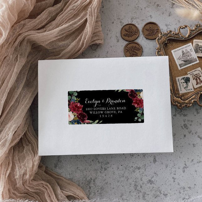Etiqueta Rótulo de Endereço RSVP de Casamento Botânico Negr (Criador carregado)