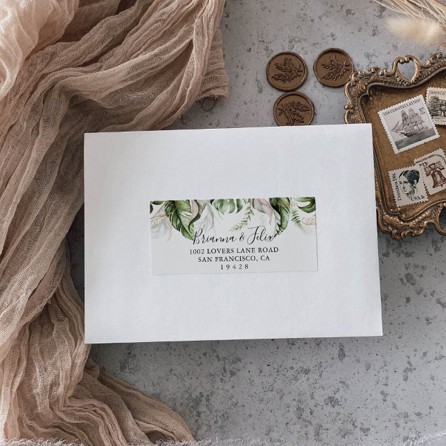 Etiqueta Rótulo de Endereço RSVP de Casamento Verde Tropica (Criador carregado)
